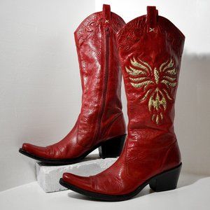 Jessica Bennett Red Leather cowboy style boots